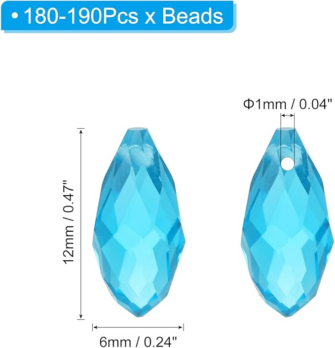 PATIKIL 2 Strands 180-190Pcs Teardrop Crystal Beads, 12x6mm Faceted Teardrop Briolette Horizontal Glass Beads Loose Bead for Bracelet Jewelry Making, Lake Blue