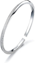 925 Sterling Silver Cuff Bangle Bracelets Adjustable Open Bangles, Fashion Jewelry Simple Adjustable 925 Silver Bangles for Women Mom Wife