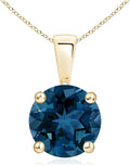 Angara Natural Blue Topaz Solitaire Pendant for Women | Classic Prong-Set Round Blue Topaz Pendant in 14K Solid Gold/Silver/Platinum With 18" Chain | December Birthday, Gemstone Jewelry Gift