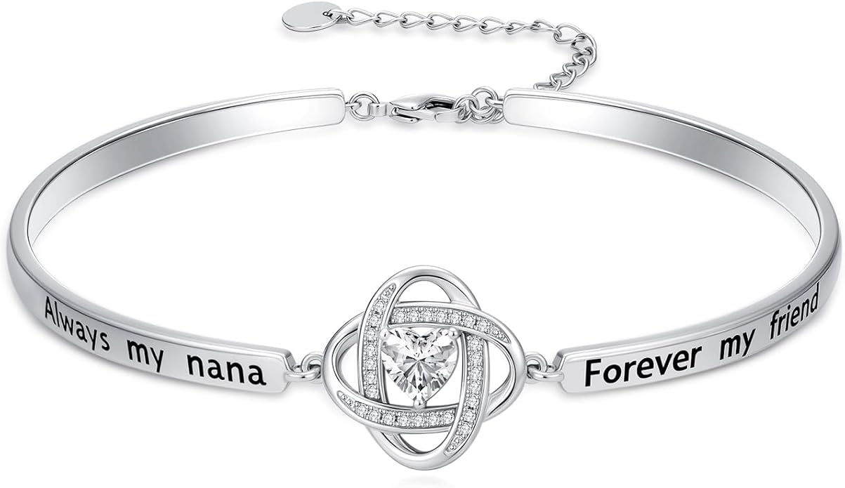 Valentines Day Gifts for Her, 18k White Gold Plated Love Knot Bracelets, Engraved Inspirational and Sentiment Bangle, Anniversary Birthday Jewelry Gift for Lover Wife Girlfriend Sister Friends