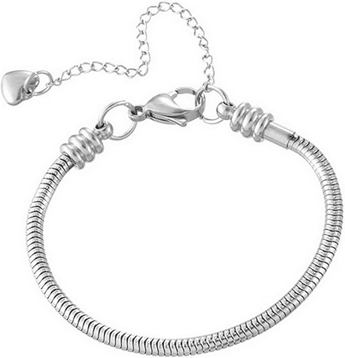 TGLS Women European Charm Bracelet Stainless Steel 3mm Snake Chain Bracelet Fits Charms Bead