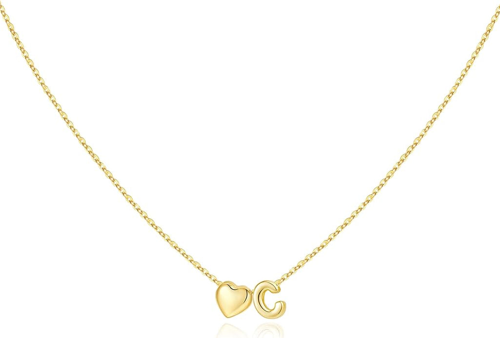 M MOOHAM Valentines Gifts for Kids Her - Heart Initial Necklaces for Women Girls 14K Gold Plated Tiny Heart Necklace Jewelry for Kids Personalized Birthday Gifts for Teen Girls Trendy