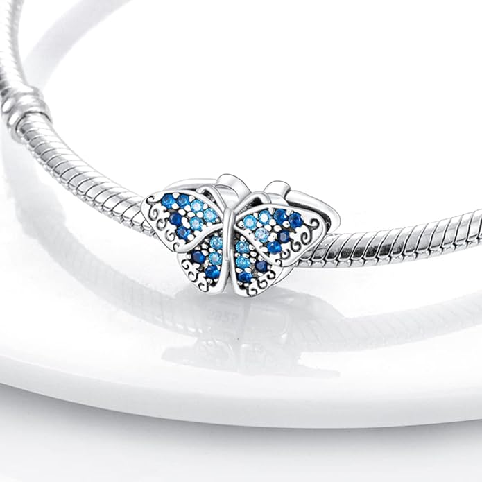 Parmuz 925 Sterling Silver Charm for Bracelet Necklace Dangle Love Mom Ocean travel Butterfly Party Charm Beads Pendants DIY Jewelry for Women