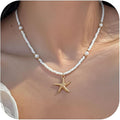 Women's Shell Starfish Boho Layered Beaded Necklace Choker for Summer Beach Vacation Gifts for Birthday/Anniversary/Christmas