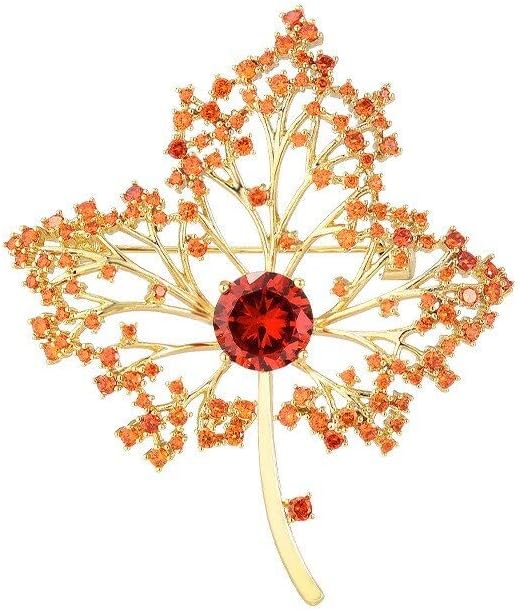 Autumn Leaf Pin - Gold-plated Rhinestone Leaf Brooch for Women - Fall Lapel Pin Jewelry Gift for Wife Mom