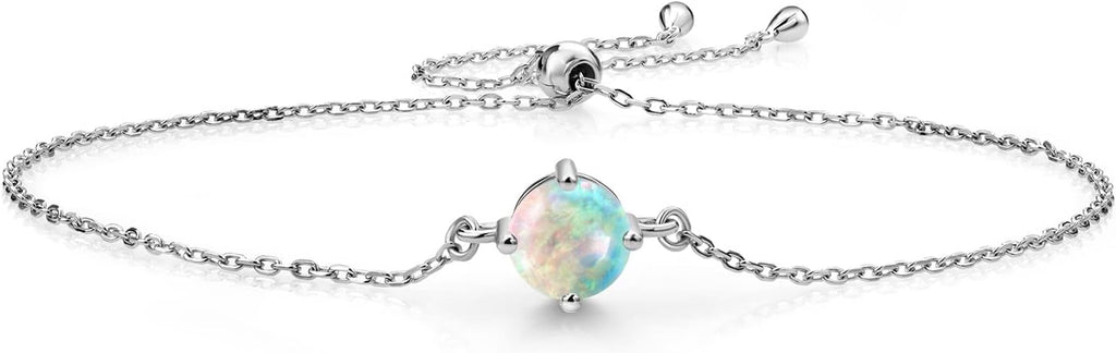 Gem Stone King Gemstone Birthstone Solitaire Bracelet For Women | 925 Sterling Silver | Round 6MM | Gift for Her Women Wife Mom Lady Daughter | Adjustable Bolo Bracelet | Easy-On Easy-Off