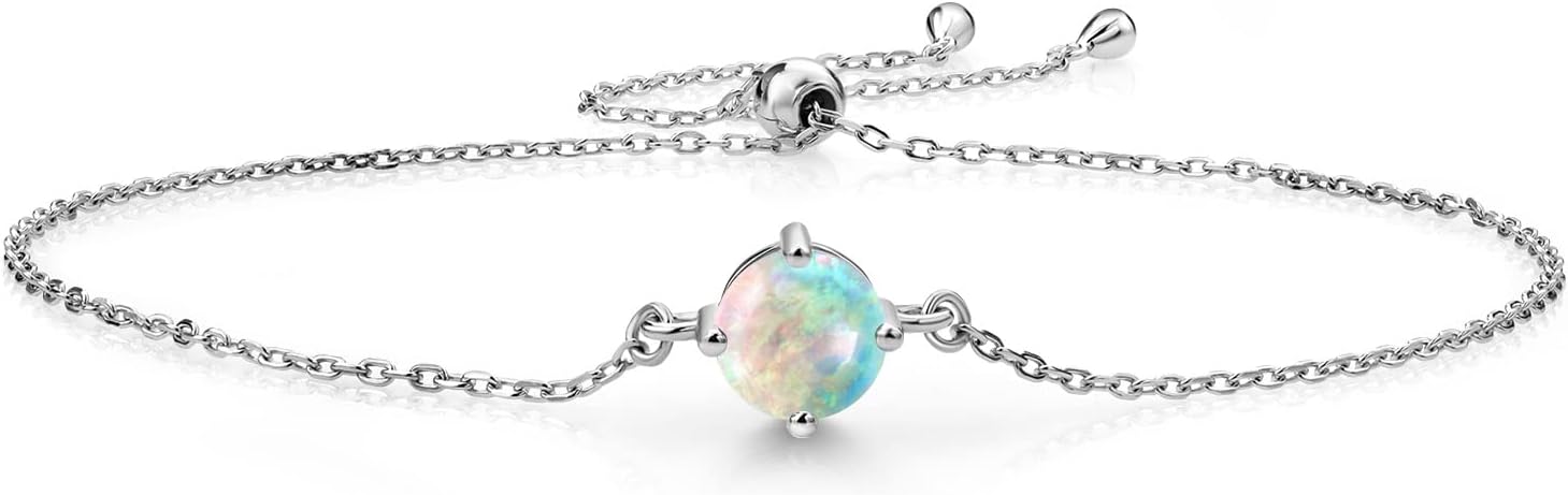 Gem Stone King Gemstone Birthstone Solitaire Bracelet For Women | 925 Sterling Silver | Round 6MM | Gift for Her Women Wife Mom Lady Daughter | Adjustable Bolo Bracelet | Easy-On Easy-Off