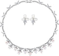 Women's Bridal Jewelry Set, 14K Gold Freshwater Pearl & Crystal, Choker Necklace & Drop Earrings, Elegant Wedding Fashion Ensemble