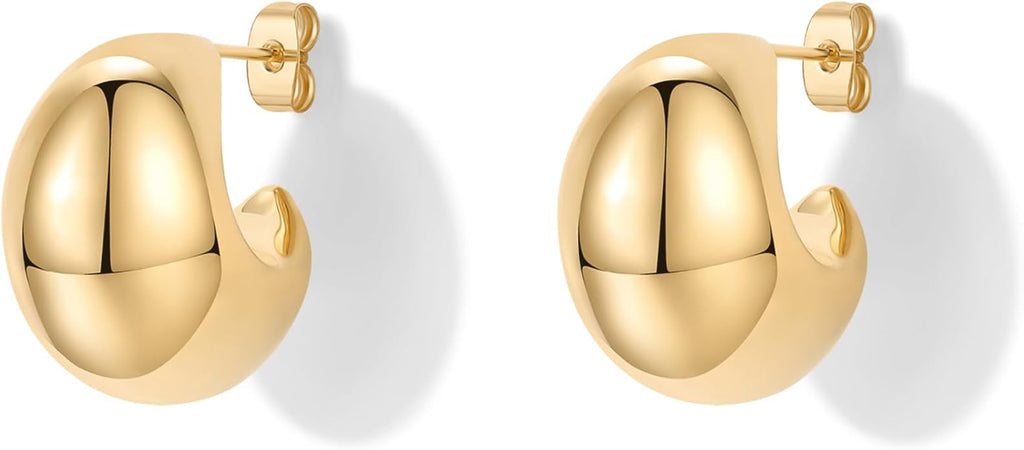 PAVOI 14K Gold Plated 925 Sterling Silver Posts Statement Earrings for Women - Geometric Dome Teardrop Drop Dangle Hoop Chunky Gold Earrings