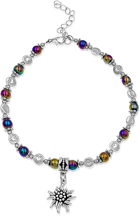BESHEEK Rainbow Anklet Bracelet Hue Twisted Hematite and Round Artisan Beaded Anklet with Extension Handmade Hypoallergenic Beach Gala Wedding Style Jewelry