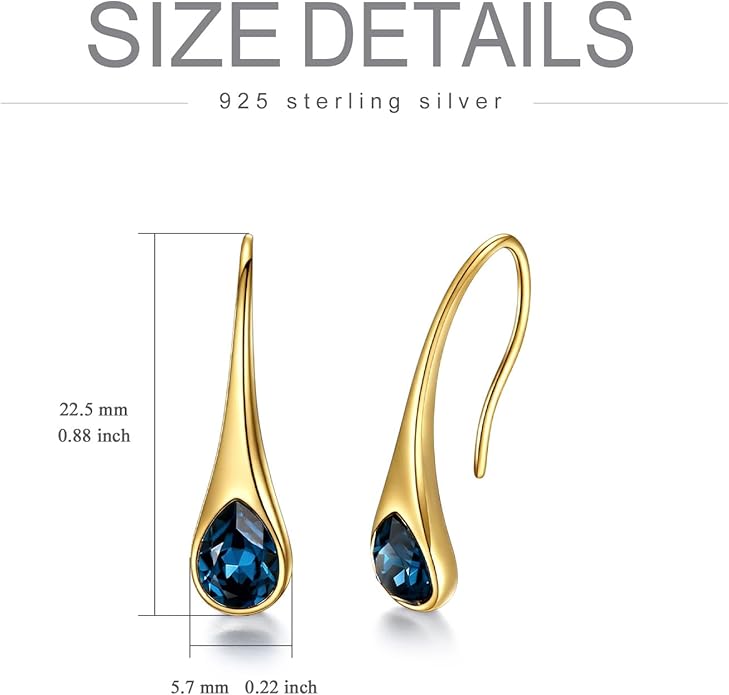 925 Sterling Silver Small Pear-Shaped Modern Style Hook Earrings with Crystals from Austria