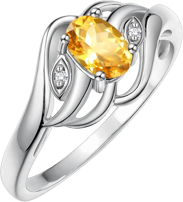 Rylos Ring featuring Classic Style, 6X4MM Birthstone Gemstone, & Diamonds - Elegant Jewelry for Women in Sterling Silver, Sizes 5-10