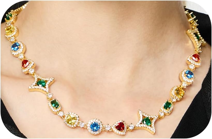 Tears of the Rainbow Hip-Hop Alloy Zirconia Necklace for Men & Women, Colorful Gemstone Statement Jewelry, Unique Urban Style Chain for Streetwear, Unisex Bold Design Gift Necklace for Men