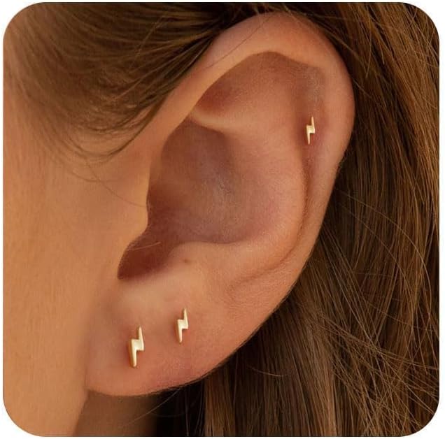 VRIUA 20G Tiny Flat Back Earrings for Women - 14K Gold/Silver Plated Small Flat Back Stud Earrings Hypoallergenic Cartilage Helix Piercing Jewelry