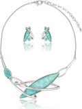 AMYJANE Vintage Statement Jewelry Set - Spring Leaf Flower Floral Plant Necklace Earring Set Crystal Rhinestone Fashion Costume Jewelry for Women Prom Party Unique Gift