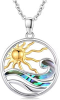 Midir&Etain Ocean Necklace 925 Sterling Silver Blue Opal Necklace Starfish/Flip Flop/Shark Pendant Beach Ocean Jewelry for Women