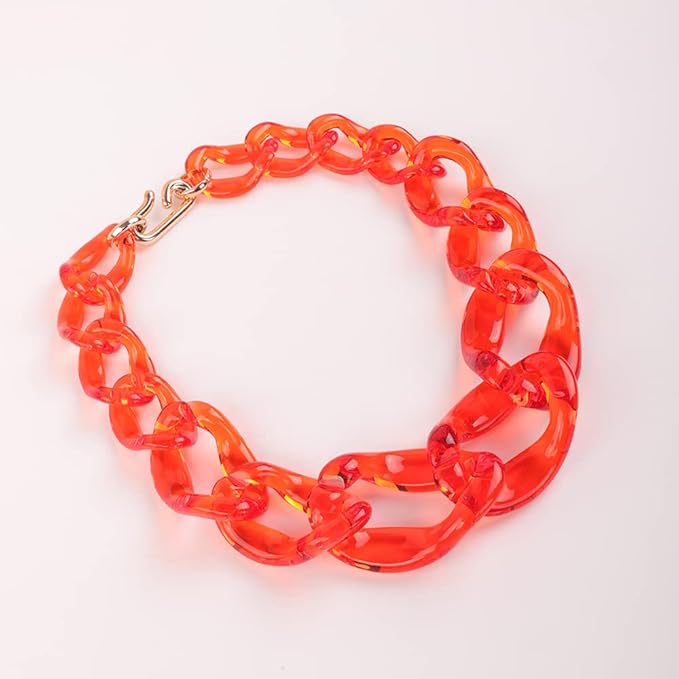 Wiwpar Acrylic Choker Necklace Statement Chunky Fashion Acrylic Necklace Colorful for Women (Red)