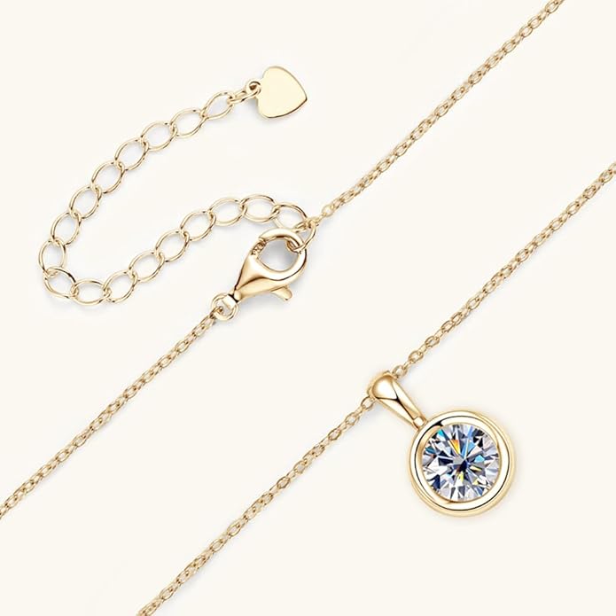 Classic 2 Carat Round Cut Diamond Pendant Necklace in Sterling Silver, Bezel-Set White Diamond, Diamond Jewelry for Women