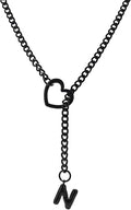 Black Heart Slip Chain Initial Necklaces for Women,Stainless Steel O-Ring Adjustable Lariat Heart Y-Necklace,Punk Gothic Cuban Collar Choker Necklace for women