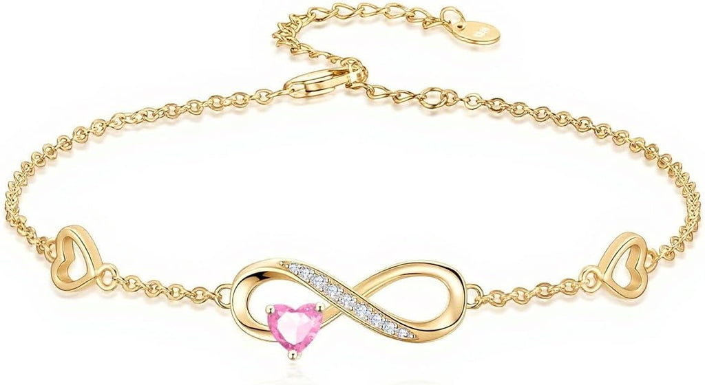 Dorunmo Infinity Heart Anklet Bracelet for Women 925 Sterling Silver Adjustable Infinity Birthstone Bracelet Friendship Jewelry Gifts for Women Birthday Christmas