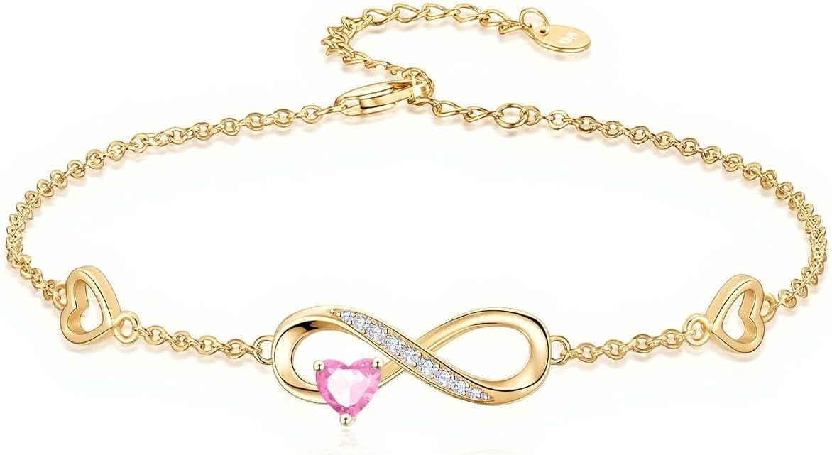 Dorunmo Infinity Heart Anklet Bracelet for Women 925 Sterling Silver Adjustable Infinity Birthstone Bracelet Friendship Jewelry Gifts for Women Birthday Christmas