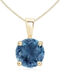 Angara Natural Blue Topaz Solitaire Pendant for Women | Classic Prong-Set Round Blue Topaz Pendant in 14K Solid Gold/Silver/Platinum With 18" Chain | December Birthday, Gemstone Jewelry Gift