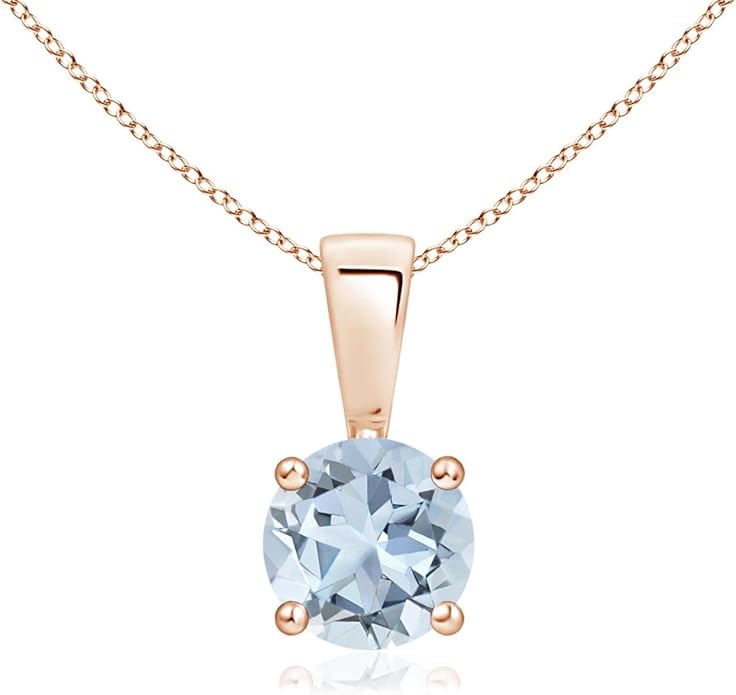 Angara Natural Aquamarine Solitaire Pendant for Women | Round Aquamarine Solitaire Pendant Necklace in 14K Solid Gold/Silver/Platinum With 18" Chain | March Birthday, Gemstone Jewelry Gift