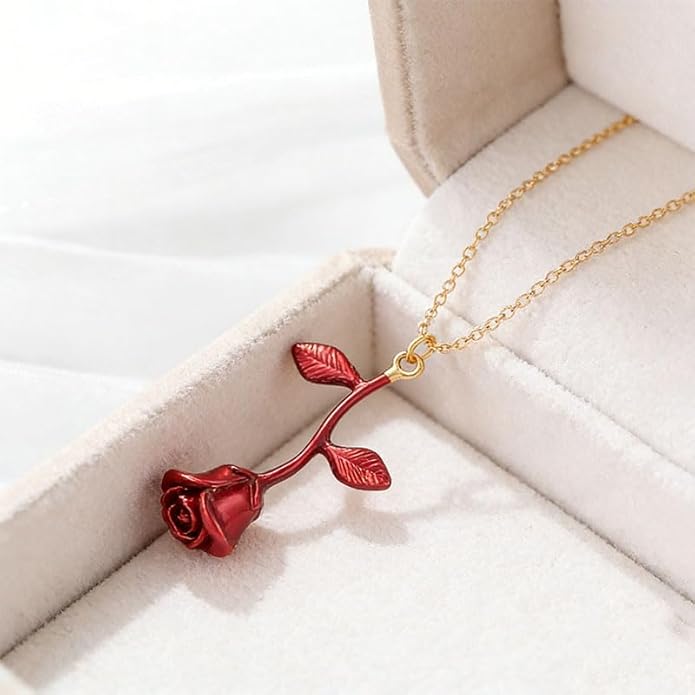 ONLYJUMP Rose Alloy Necklace for Women Heart Pendant Copper Zircon Light Luxury Fashion Jewelry Dainty Romantic Statement Necklace for Daily Wear Ideal Valentine's Day Anniversary Birthday Gift