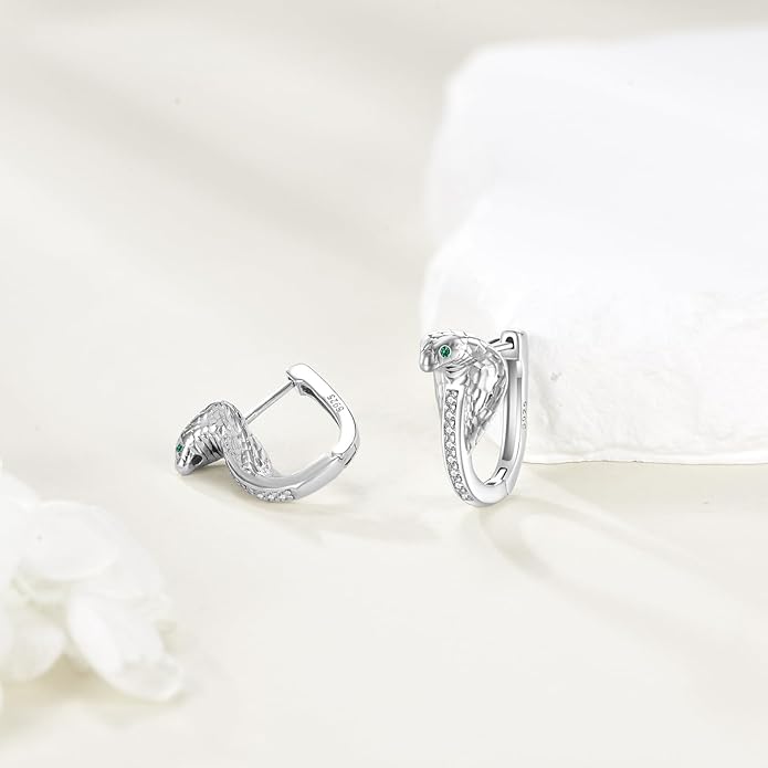 KZX King Cobra Snake Earrings For Women 925 Sterling Silver Cobra Earrings Hoop Snake Hoop Earrings CZ Jewelry Gifts for Wife Mother