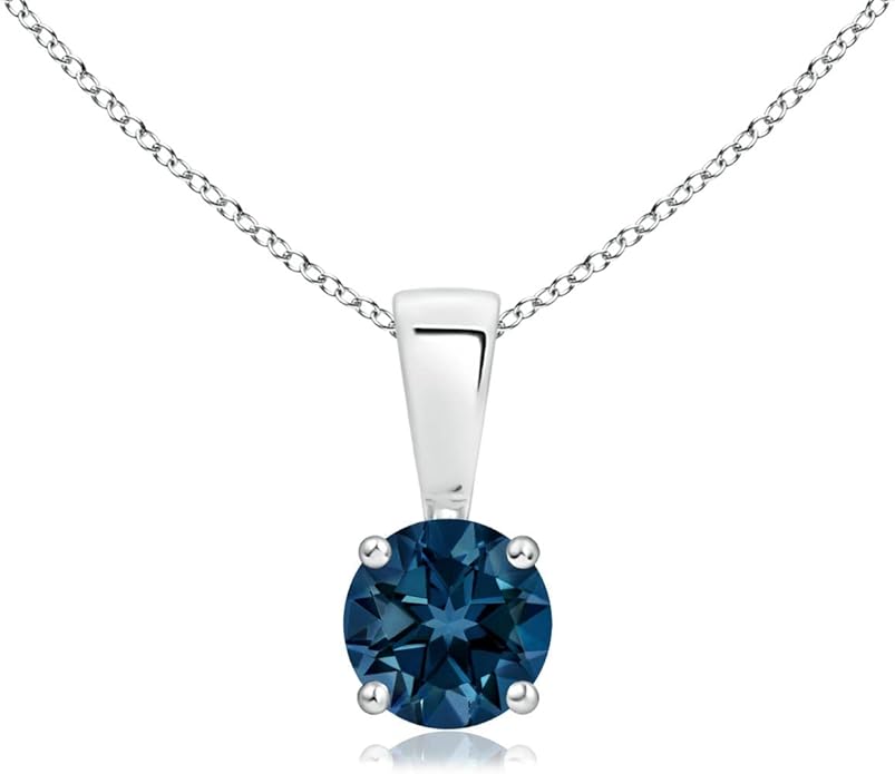 Angara Natural Blue Topaz Solitaire Pendant for Women | Classic Prong-Set Round Blue Topaz Pendant in 14K Solid Gold/Silver/Platinum With 18" Chain | December Birthday, Gemstone Jewelry Gift