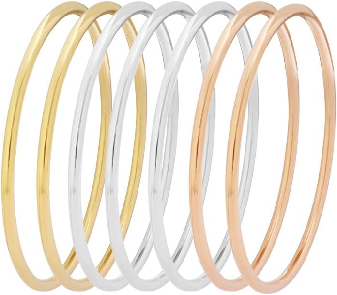Edforce Stainless Steel Glossy Thin Round Bangle Bracelet Set for Women, Set of 7