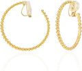 FAN&LOUIS 24K Gold Plated Hoop Clip On Earrings for Women, Gold Beaded Hoop Trendy Hypoallergenic Non Pierced Earrings Painless Lightweight 38mm Clip-On Earrings