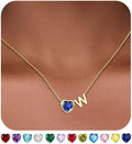 Valentines Day Gifts for Her- Heart Birthstone Initial Necklace for Women Girls,14K Gold Plated Heart Letter A-Z Necklace Birthday Trendy Jewelry Gifts for Women Girls Daughter
