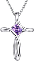 Cross Necklace for Women, 925 Sterling Silver Birthstone Necklace for Women with Diamond Sideways Cross Necklaces Birthstone Jewelry Birthday Gifts for Womens