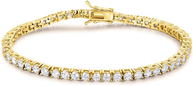 Gemsme 18K Gold Plated 3.0 Cubic Zirconia Classic Tennis Bracelet for Women and Men 8 Inch