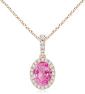 Angara Natural Pink Sapphire Pendant for Women | Vintage Style Oval Pink Sapphire Halo Pendant in 14K Solid Gold/Platinum With 18" Chain | Birthday, Anniversary, Gemstone Jewelry Gift