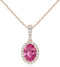 Angara Natural Pink Sapphire Pendant for Women | Vintage Style Oval Pink Sapphire Halo Pendant in 14K Solid Gold/Platinum With 18" Chain | Birthday, Anniversary, Gemstone Jewelry Gift