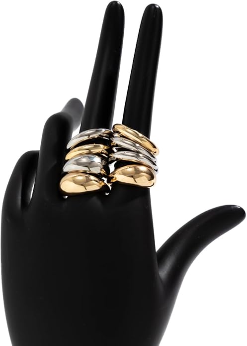 MIFYNN Chunky Gold Rings for Women Gold Silver Adjustable Thick Ring Fashion Statement Ring Open Dome Ring Chunky Silver Rings Geometric Curved Minimalist Simple Rings