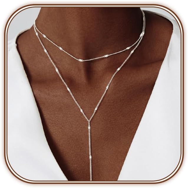 Lariat Gold Necklace for Women Dainty Long Necklace 14k Gold Plated/Silver Y-Shaped Pendant Drop Chain Trendy Layered Pearl/Beaded/CZ Necklaces Simple Gold Jewelry For Women Gift