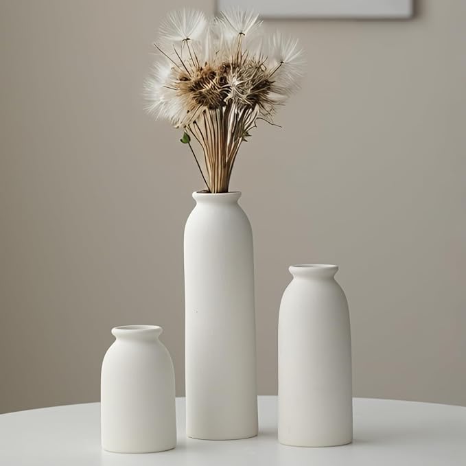 10.6 inches Tall Decorative Ceramic Vase Set, 3 Pieces, Nordic Modern Boho Style - Image 3