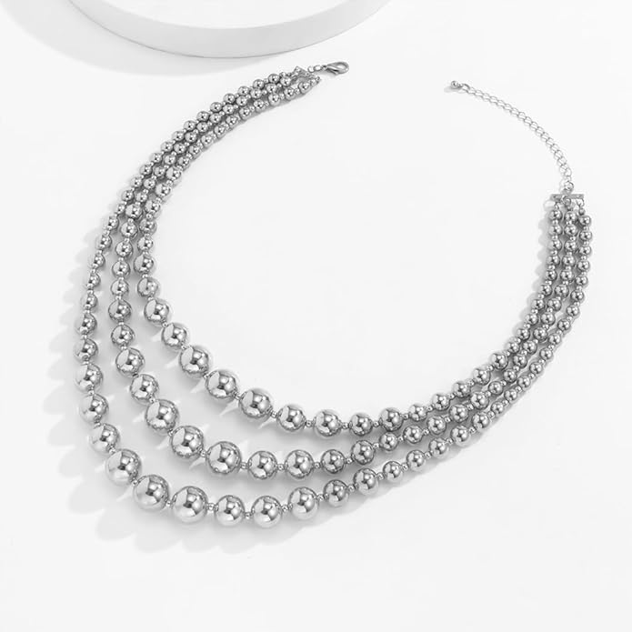 Punk Layered Beads Collar Choker Necklace for Women Chunky Stacking Bead Ball Necklaces Hip Hop Statement Necklace Wedding Jewelry Accessories