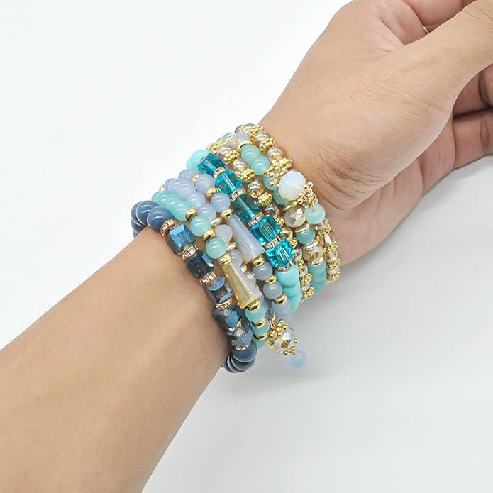 Bohemian Bracelet Sets for Women - 6 Sets Stackable Stretch Bracelets Multi-color Boho Jewelry for Women Hippie Bracelets Dainty Jewelry