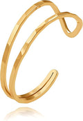 POTESSA 18K Gold Plated Cuff Bracelets Adjustable Dainty Bangle Handemade Jewelry for Women