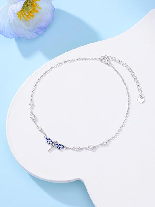 WINNICACA 925 Sterling Silver Anklets for Women Adjustable Beaded Butterfly Opal Anklet Bracelet Foot Chains Jewelry Gifts for Women Beach Birthday Christmas Gift