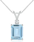 Angara Natural Aquamarine Solitaire Pendant for Women | Emerald-Cut Aquamarine Pendant with Diamond in 14K Solid Gold/Silver/Platinum With 18" Chain | March Birthday, Gemstone Jewelry Gift