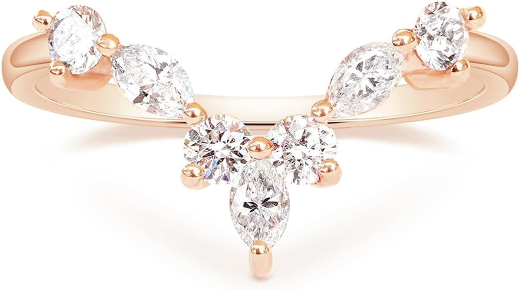 Mameloly Wedding Bands for Women Marquise & Round Shaped Stackable Cubic Zirconia CZ V Shape Curved Engagement Rings for Her Size 3-12