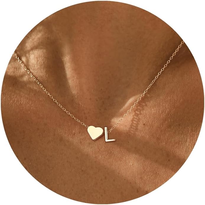 Initial Necklace for Women 18K Gold Plated Stainless Steel Tiny Heart Letter Necklace Personalized Name Necklace