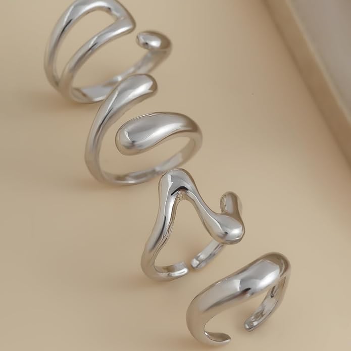 Sora Tuki Rings for Women Chunky Rings Set Adjustable Stackable Ring for Women Bold Thick Statement Ring Trendy Chunky Jewelry