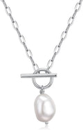Baroque Pearl Pendant Necklaces for Women, 14K Gold Sliver Plated Adjustable Chain Toggle Clasp Necklace Women Anniversary Jewelry for Mothers Day Christmas Birthday Valentine's Day Gifts (14k Gold)