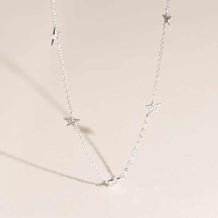 VRIUA Necklaces for Women - 14K Gold/Silver Plated Dainty Chain Necklace with Five Charms: Diamond, Bow, Snowflake, Cross, Flower, Clover, Butterfly, Heart, Star of David, and Star Trendy Jewelry